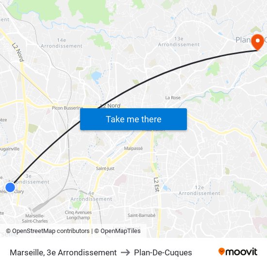 Marseille, 3e Arrondissement to Plan-De-Cuques map