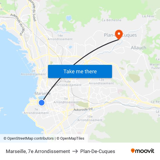 Marseille, 7e Arrondissement to Plan-De-Cuques map