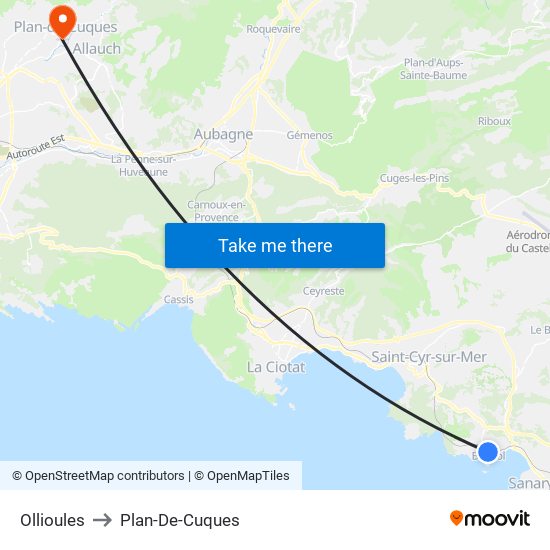 Ollioules to Plan-De-Cuques map