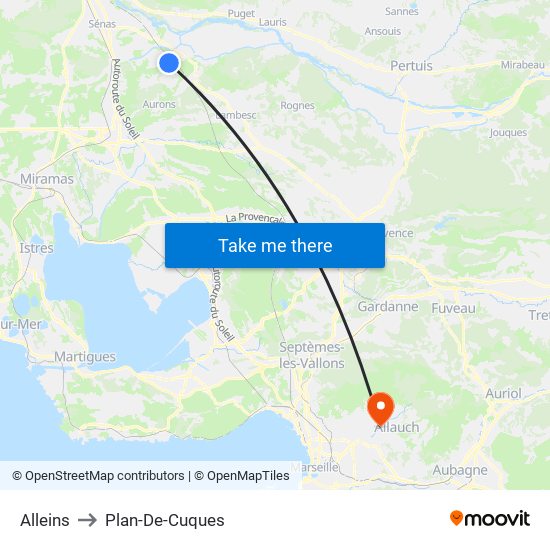 Alleins to Plan-De-Cuques map