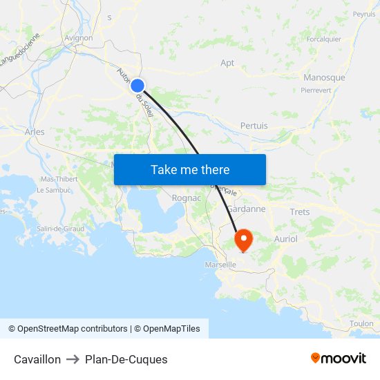 Cavaillon to Plan-De-Cuques map