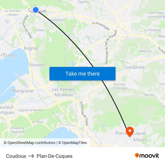 Coudoux to Plan-De-Cuques map