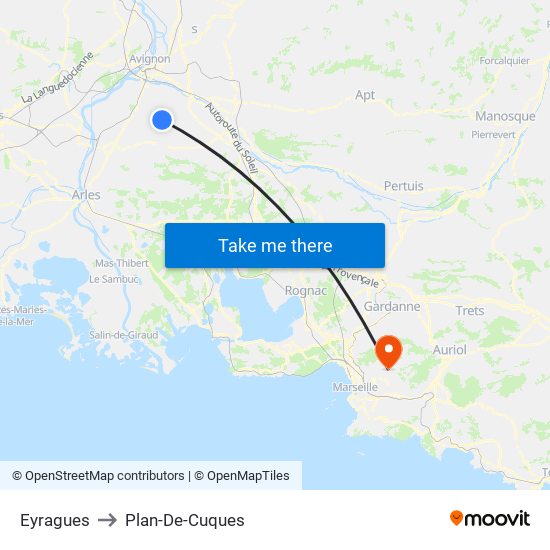 Eyragues to Plan-De-Cuques map