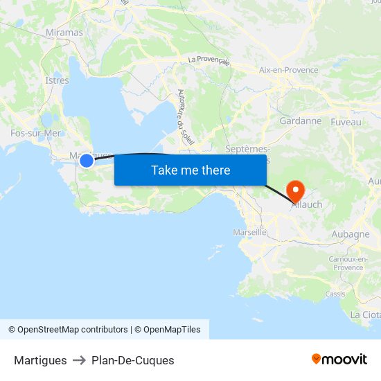 Martigues to Plan-De-Cuques map