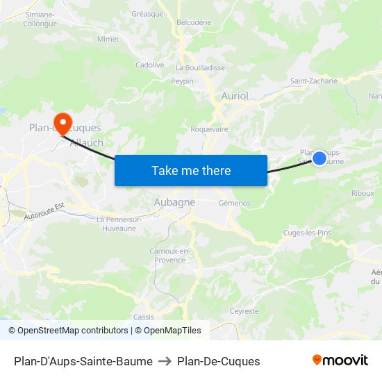 Plan-D'Aups-Sainte-Baume to Plan-De-Cuques map
