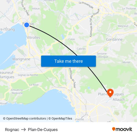 Rognac to Plan-De-Cuques map