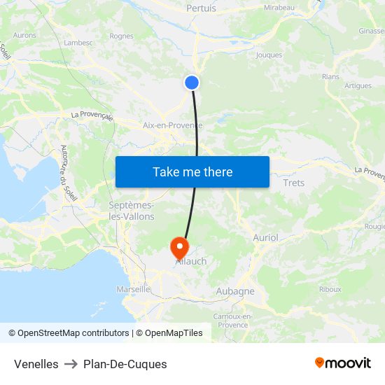 Venelles to Plan-De-Cuques map