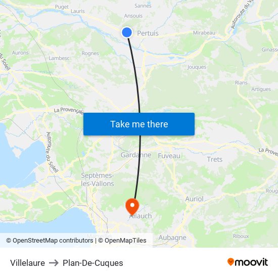 Villelaure to Plan-De-Cuques map