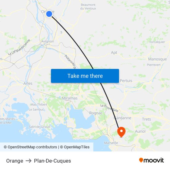 Orange to Plan-De-Cuques map