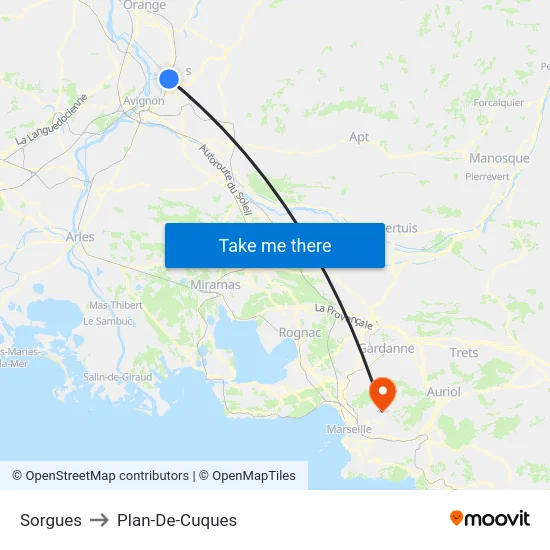 Sorgues to Plan-De-Cuques map