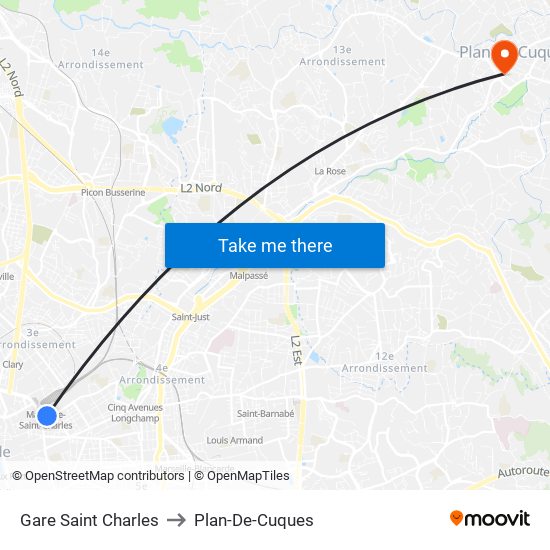 Gare Saint Charles to Plan-De-Cuques map