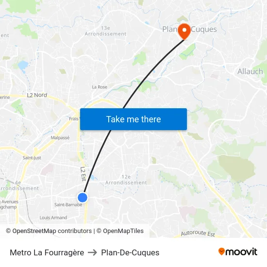 Metro La Fourragère to Plan-De-Cuques map