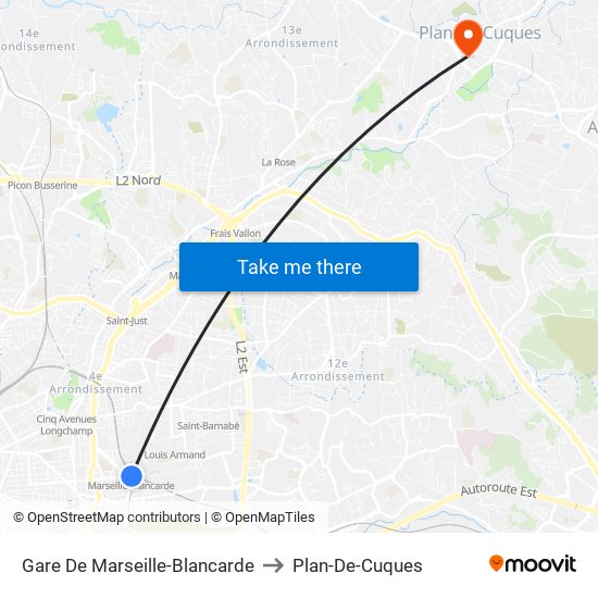 Gare De Marseille-Blancarde to Plan-De-Cuques map
