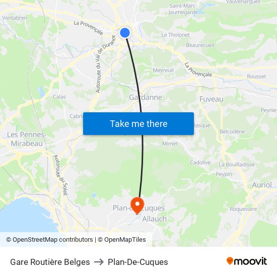 Gare Routière Belges to Plan-De-Cuques map