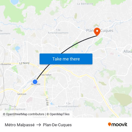 Métro Malpassé to Plan-De-Cuques map