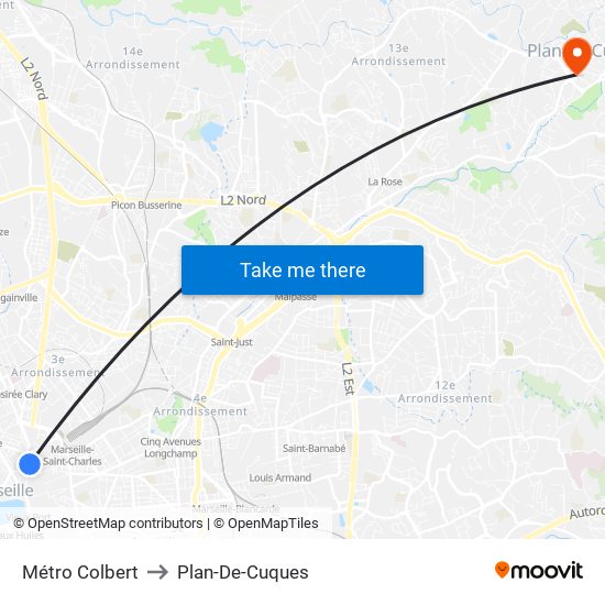Métro Colbert to Plan-De-Cuques map