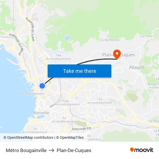 Métro Bougainville to Plan-De-Cuques map