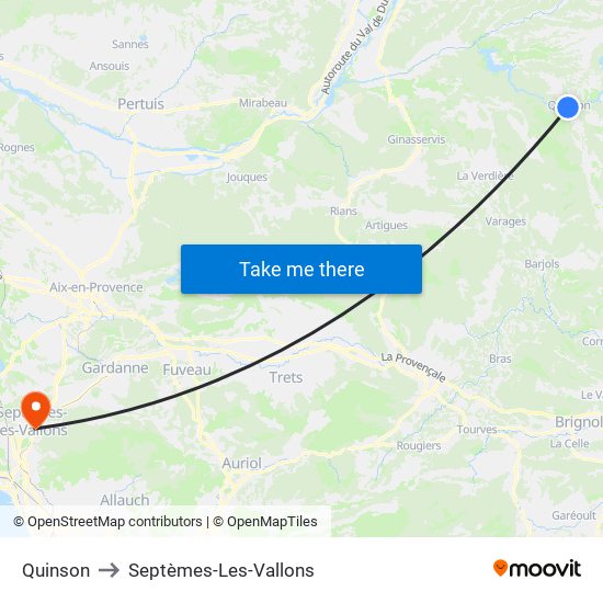 Quinson to Septèmes-Les-Vallons map