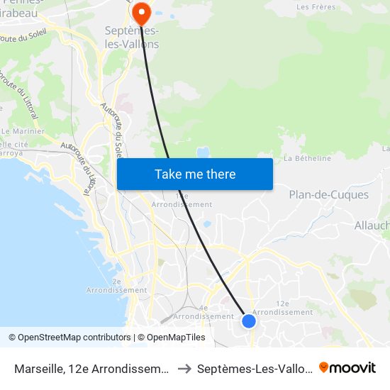 Marseille, 12e Arrondissement to Septèmes-Les-Vallons map