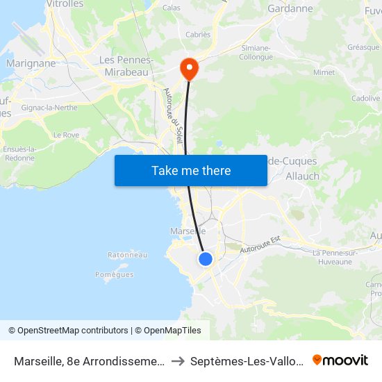 Marseille, 8e Arrondissement to Septèmes-Les-Vallons map