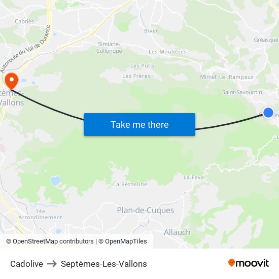 Cadolive to Septèmes-Les-Vallons map