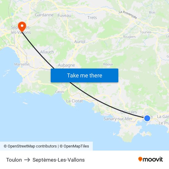 Toulon to Septèmes-Les-Vallons map