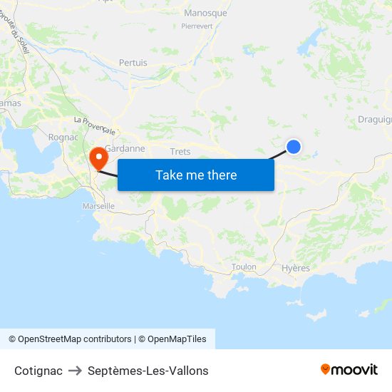 Cotignac to Septèmes-Les-Vallons map
