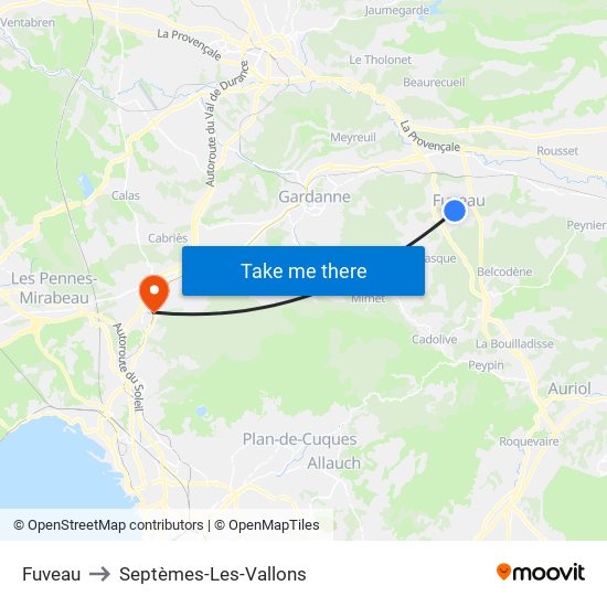 Fuveau to Septèmes-Les-Vallons map