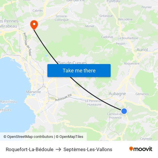 Roquefort-La-Bédoule to Septèmes-Les-Vallons map