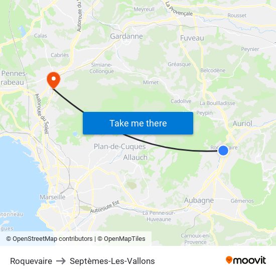 Roquevaire to Septèmes-Les-Vallons map