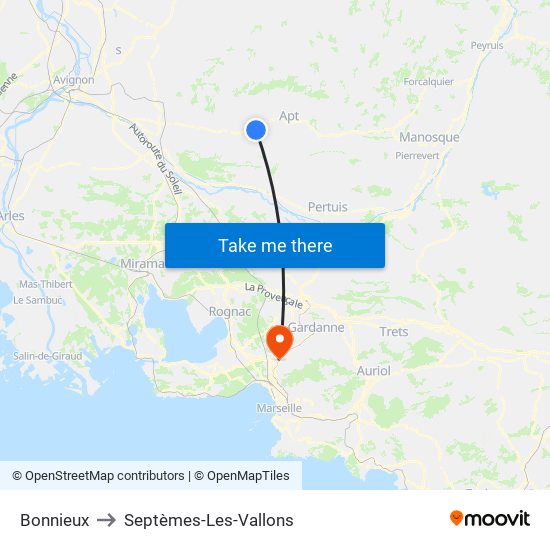 Bonnieux to Septèmes-Les-Vallons map