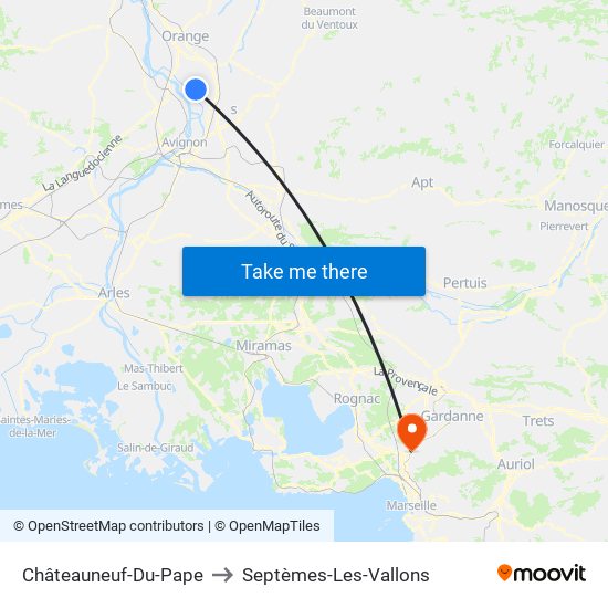 Châteauneuf-Du-Pape to Septèmes-Les-Vallons map