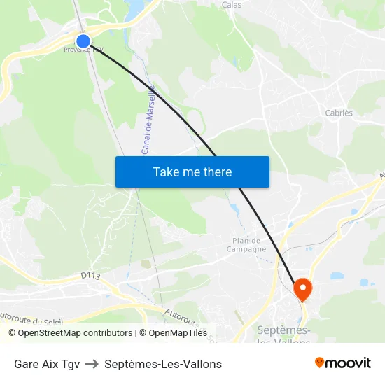 Gare Aix Tgv to Septèmes-Les-Vallons map