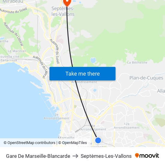 Gare De Marseille-Blancarde to Septèmes-Les-Vallons map