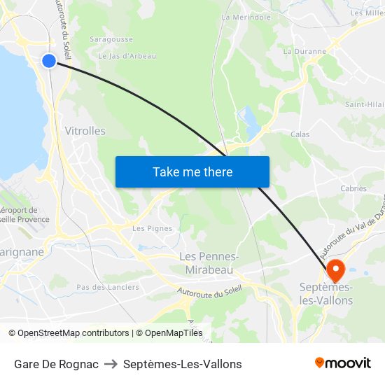 Gare De Rognac to Septèmes-Les-Vallons map