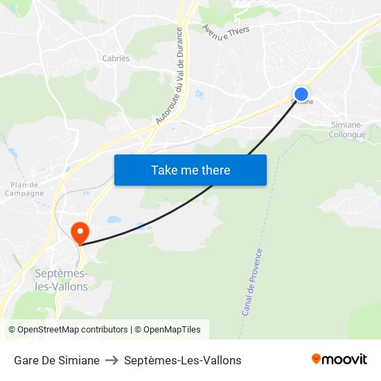 Gare De Simiane to Septèmes-Les-Vallons map