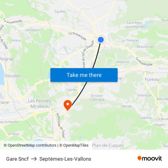 Gare Sncf to Septèmes-Les-Vallons map