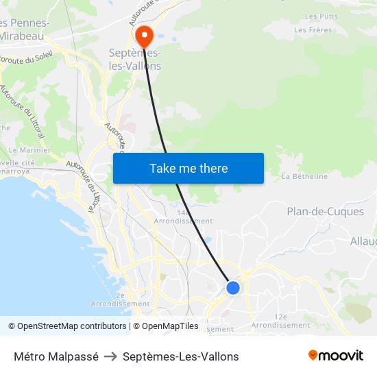 Métro Malpassé to Septèmes-Les-Vallons map
