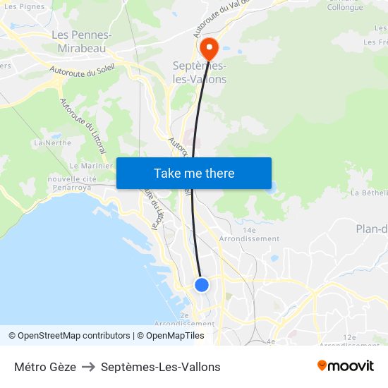 Métro Gèze to Septèmes-Les-Vallons map