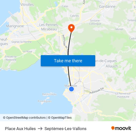 Place Aux Huiles to Septèmes-Les-Vallons map