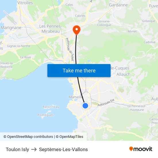 Toulon Isly to Septèmes-Les-Vallons map