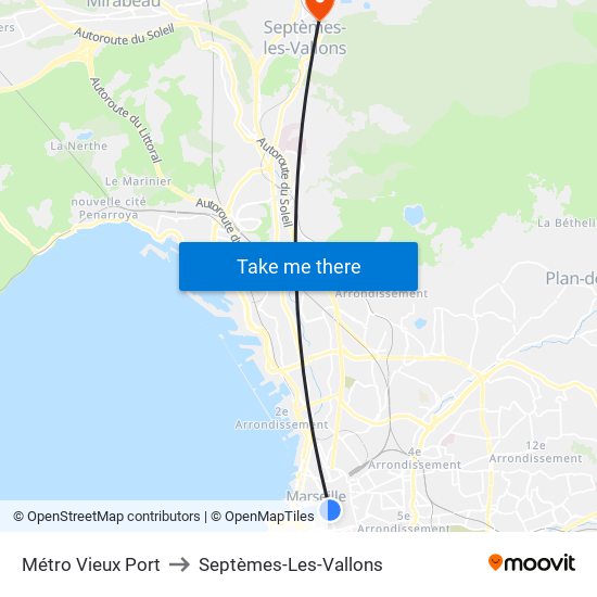 Vieux Port to Septèmes-Les-Vallons map