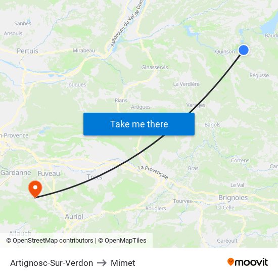 Artignosc-Sur-Verdon to Mimet map