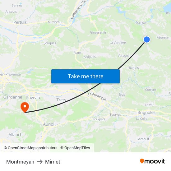 Montmeyan to Mimet map