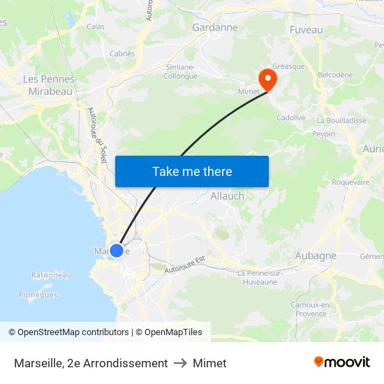 Marseille, 2e Arrondissement to Mimet map