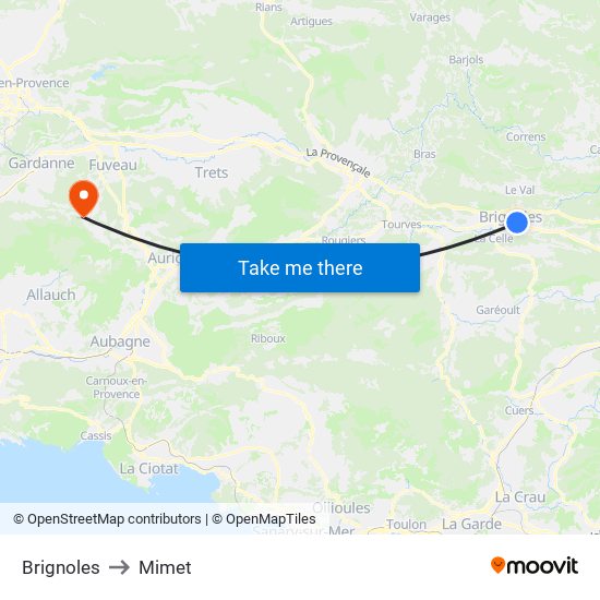 Brignoles to Mimet map