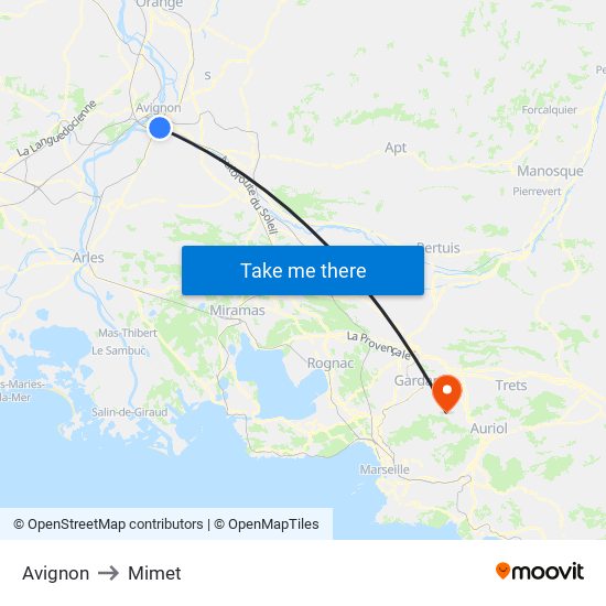 Avignon to Mimet map