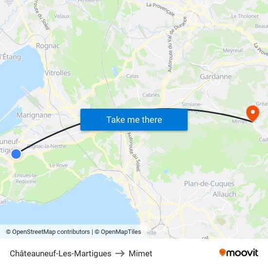 Châteauneuf-Les-Martigues to Mimet map