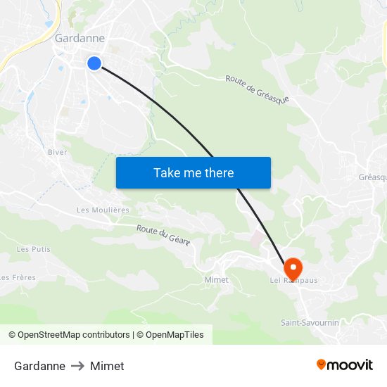 Gardanne to Mimet map