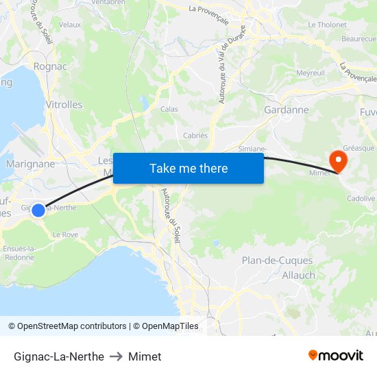 Gignac-La-Nerthe to Mimet map